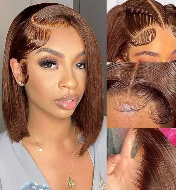 Chocolate Brown Straight Bob Wig Human Hair